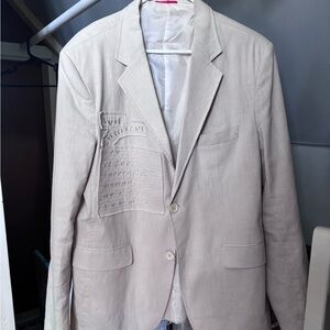 Cream Sport Coat with Notched Lapel and Slim Fit